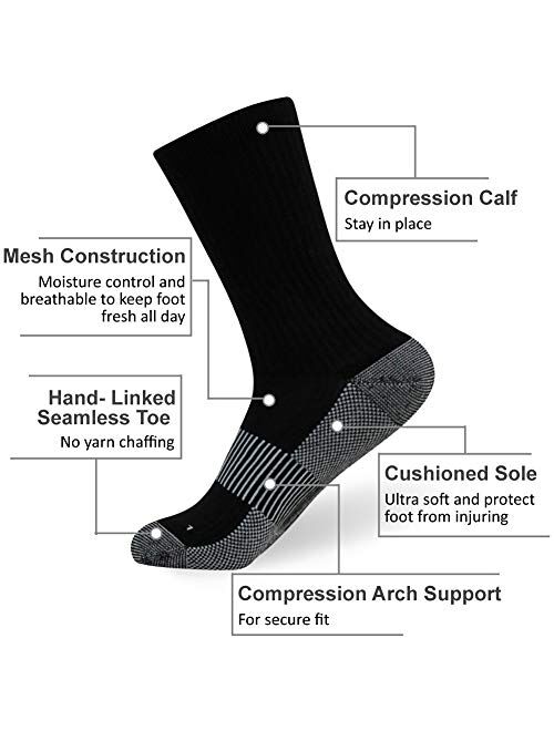 Copper Socks, FOOTPLUS Unisex Cushioned Sole Arch Support Athletic Ankle/Crew Performance Running Hiking Socks