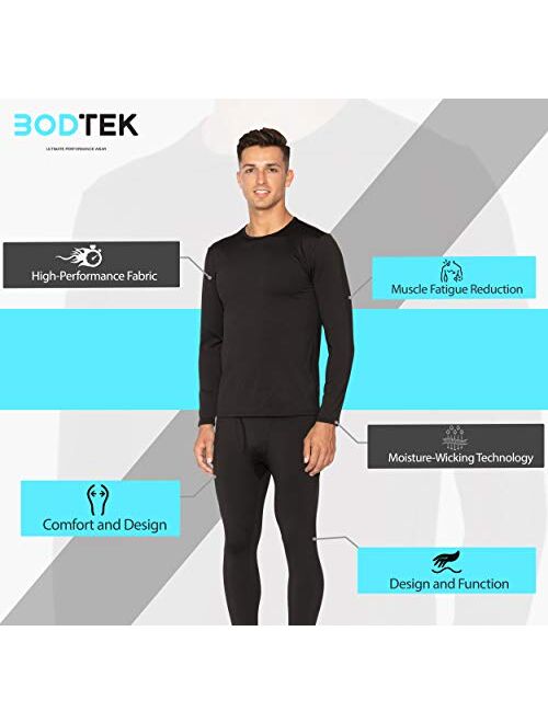 Bodtek Mens Thermal Underwear Set Long John Base Layer Fleece Lined Top and Bottom