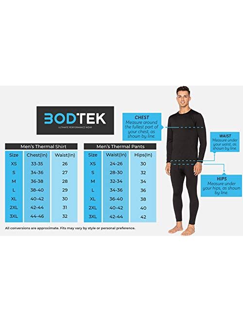 Bodtek Mens Thermal Underwear Set Long John Base Layer Fleece Lined Top and Bottom