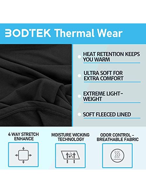 Bodtek Mens Thermal Underwear Set Long John Base Layer Fleece Lined Top and Bottom