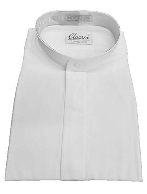 OmegaTux Mens Banded Collar(Mandarin Collar) White Dress Shirt, Non Pleat