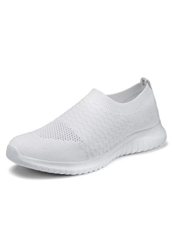 konhill Men's Athletic Walking Shoes Lightweight Casual Knit Slip on Sneakers