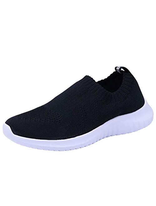 konhill Men's Athletic Walking Shoes Lightweight Casual Knit Slip on Sneakers