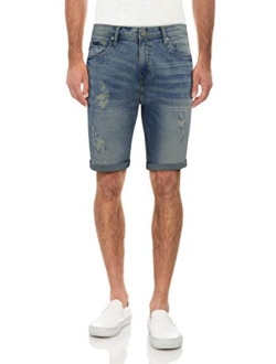 X RAY Slim Jean Shorts for Men, Men's Stretch Casual Denim Shorts Slim Fit, Distressed, Roll Cuff Bermuda Short