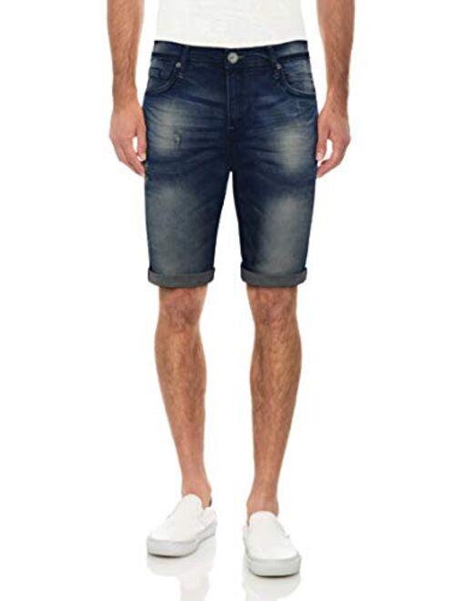 X RAY Slim Jean Shorts for Men, Men's Stretch Casual Denim Shorts Slim Fit, Distressed, Roll Cuff Bermuda Short