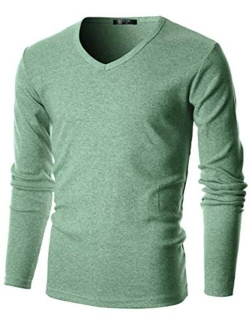 GIVON Mens Slim Fit Soft Cotton Long Sleeve Lightweight Thermal V-Neck T-Shirt