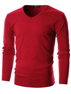 GIVON Mens Slim Fit Soft Cotton Long Sleeve Lightweight Thermal V-Neck T-Shirt