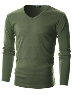 GIVON Mens Slim Fit Soft Cotton Long Sleeve Lightweight Thermal V-Neck T-Shirt