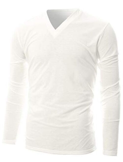 GIVON Mens Slim Fit Soft Cotton Long Sleeve Lightweight Thermal V-Neck T-Shirt