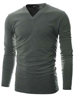 GIVON Mens Slim Fit Soft Cotton Long Sleeve Lightweight Thermal V-Neck T-Shirt