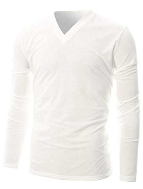 GIVON Mens Slim Fit Soft Cotton Long Sleeve Lightweight Thermal V-Neck T-Shirt