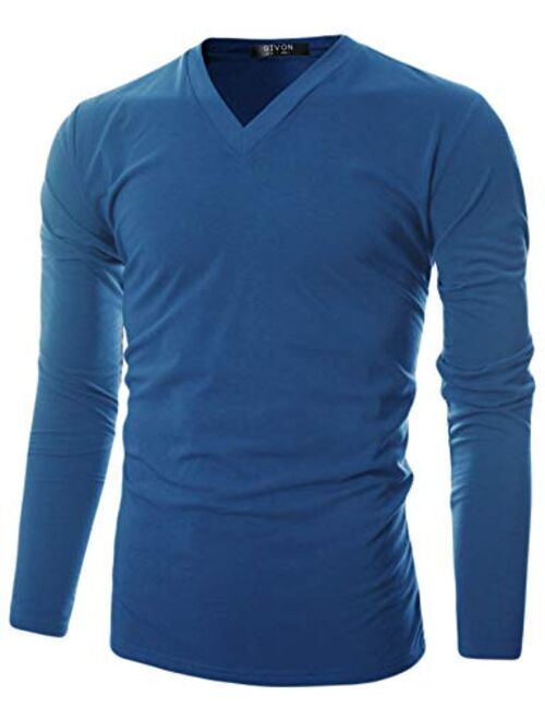 GIVON Mens Slim Fit Soft Cotton Long Sleeve Lightweight Thermal V-Neck T-Shirt