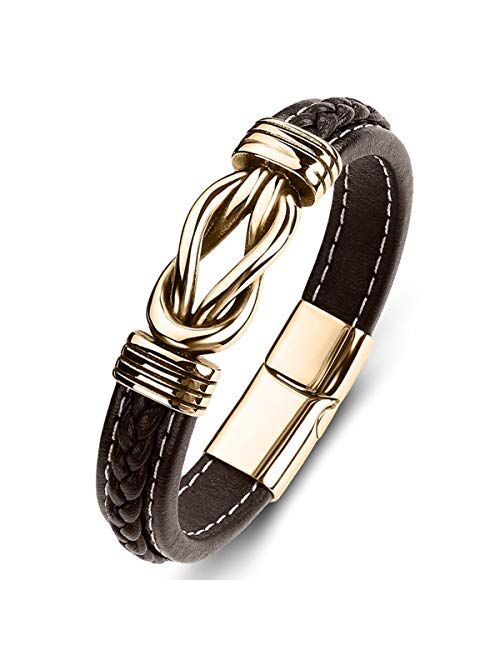 ZiMOJiE Genuine Leather Bracelet Stainless Steel Wristband for Men Boys Charm Cuff Bangle Personality Bracelets