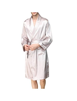 KapokDressy Mens Satin Robe,Soft Silk Long Sleeve House Kimono Bathrobe Sleepwear Loungewear,Robe or Robe Set