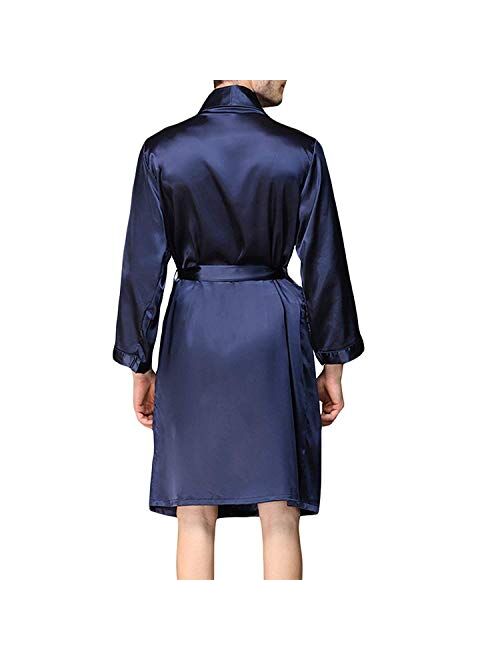 KapokDressy Mens Satin Robe,Soft Silk Long Sleeve House Kimono Bathrobe Sleepwear Loungewear,Robe or Robe Set