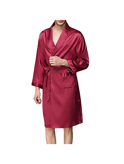 KapokDressy Mens Satin Robe,Soft Silk Long Sleeve House Kimono Bathrobe Sleepwear Loungewear,Robe or Robe Set