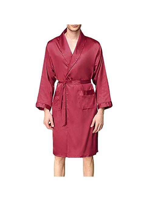 KapokDressy Mens Satin Robe,Soft Silk Long Sleeve House Kimono Bathrobe Sleepwear Loungewear,Robe or Robe Set