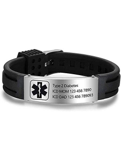 OPALSTOCK Personalized Bracelet Silicone Medical Bracelets Adjustable Sport Emergency ID Bracelets Free Engraving 9 Inches Waterproof ID Alert Bracelets for Men Women