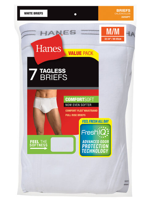 Hanes Men's FreshIQ Comfort Flex Waistband White Briefs, 7 Pack