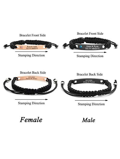 Jovivi Personalized Custom Stainless Steel Handmade Braided Rope Nameplate ID Bracelet His and Hers Matching Couples Bracelets Valentine's Gift for Lover