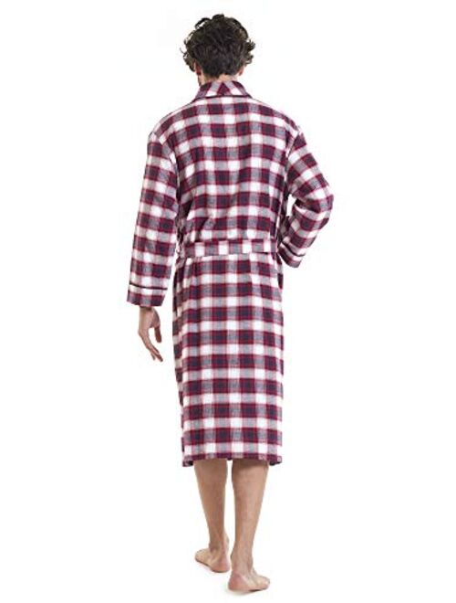 SIORO Mens Flannel Cotton Robes, Soft Plaid Bathrobe Shawl Collar Loungewear