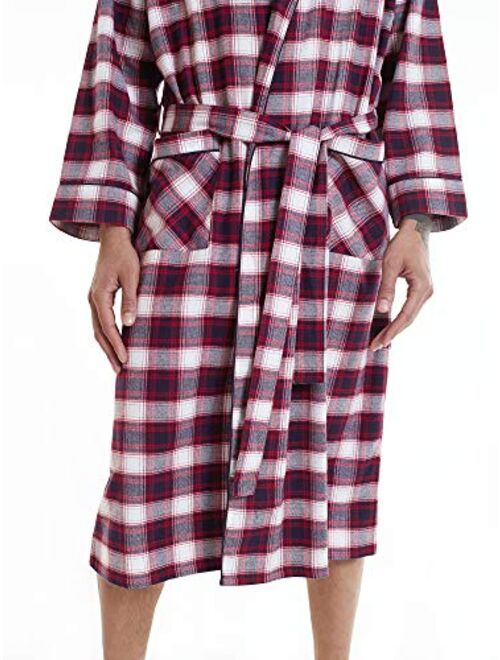 SIORO Mens Flannel Cotton Robes, Soft Plaid Bathrobe Shawl Collar Loungewear