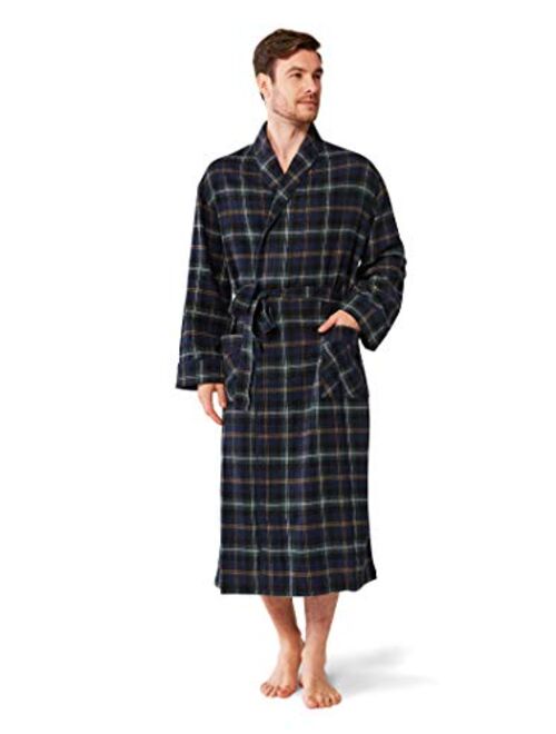 SIORO Mens Flannel Cotton Robes, Soft Plaid Bathrobe Shawl Collar Loungewear