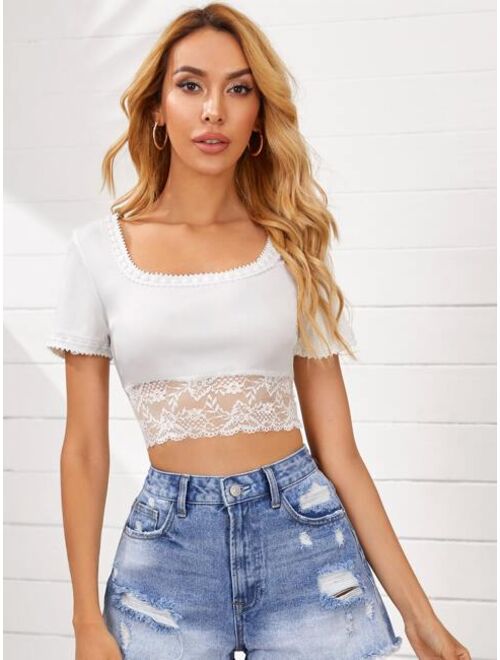 Buy Lace Trim Crop Top online | Topofstyle