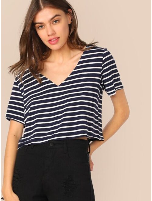 Shein V-Neck Striped Crop Top