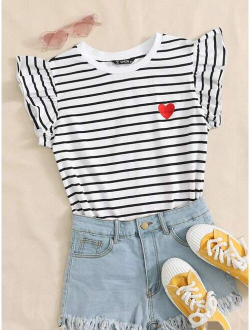 Shein Heart Print Striped Top