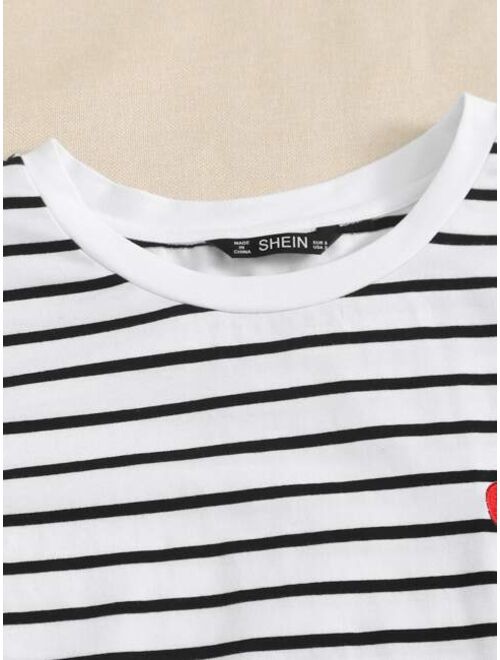 Shein Heart Print Striped Top