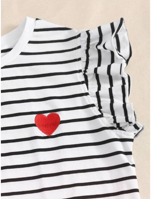 Shein Heart Print Striped Top