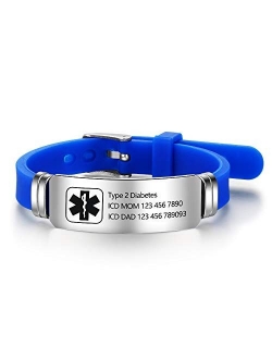 Lam Hub Fong Personalized Silicone Adjustable Medical Alert Bracelets Waterproof Sport Emergency ID Bracelets for Men Women