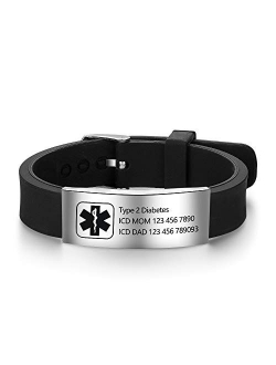 Lam Hub Fong Personalized Silicone Adjustable Medical Alert Bracelets Waterproof Sport Emergency ID Bracelets for Men Women