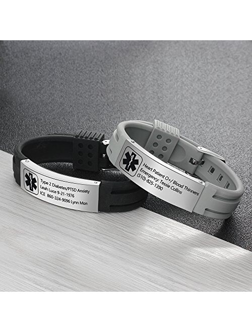 Lam Hub Fong Personalized Silicone Adjustable Medical Alert Bracelets Waterproof Sport Emergency ID Bracelets for Men Women