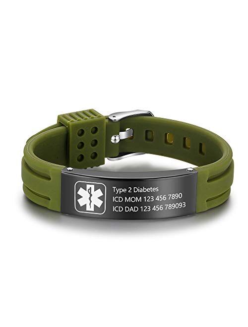 Lam Hub Fong Personalized Silicone Adjustable Medical Alert Bracelets Waterproof Sport Emergency ID Bracelets for Men Women