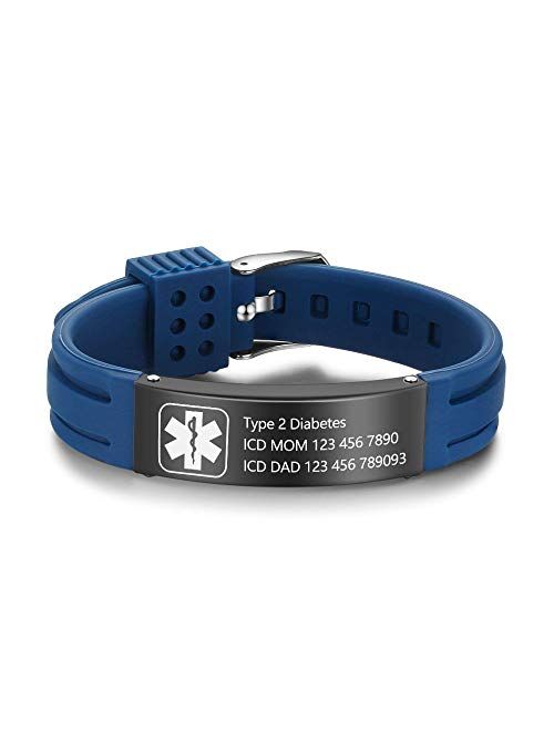 Lam Hub Fong Personalized Silicone Adjustable Medical Alert Bracelets Waterproof Sport Emergency ID Bracelets for Men Women