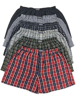 ToBeInStyle Men's Pack of 6 Button Fly Loose Fit Tartan Plaid Boxers