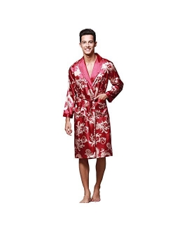 ZUEVI Men's Long Sleeve Satin Kimono Robe Dragon Lightweight Bathrobe Pajamas