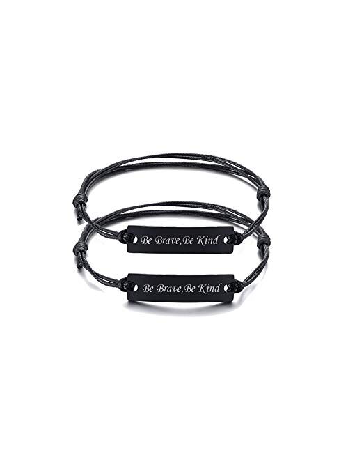 VNOX Customize Friendship Bracelet for 2/3/4/5 Handmade Braid Rope Stainless Steel ID Adjustable Bracelet