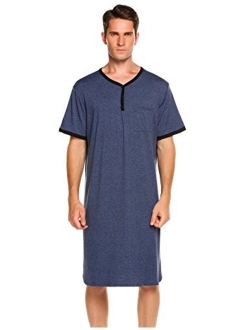 Mens Nightshirt Nightwear Comfy Big and Tall Short Sleeve Henley Sleep Shirt