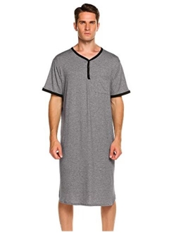 Mens Nightshirt Nightwear Comfy Big and Tall Short Sleeve Henley Sleep Shirt