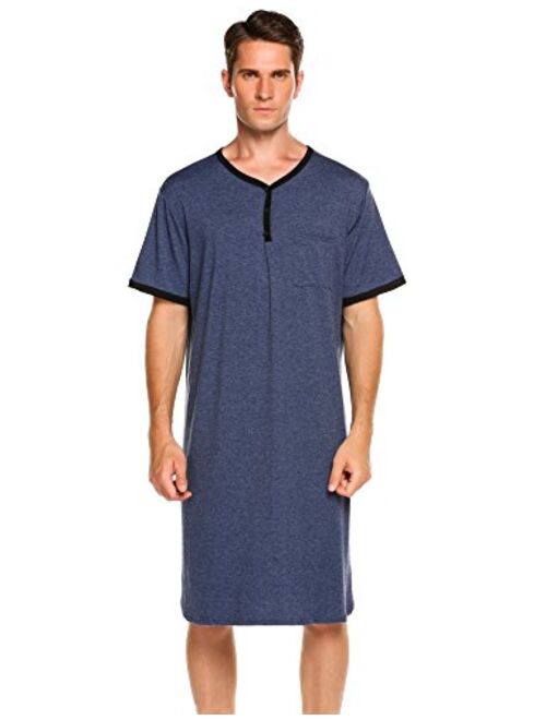 Ekouaer Mens Nightshirt Nightwear Comfy Big and Tall Short Sleeve Henley Sleep Shirt