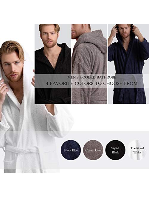 Men's Hooded Bathrobe of Premium Turkish Cotton. Comfortable, Absorbent Terry