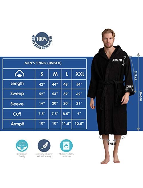 Men's Hooded Bathrobe of Premium Turkish Cotton. Comfortable, Absorbent Terry