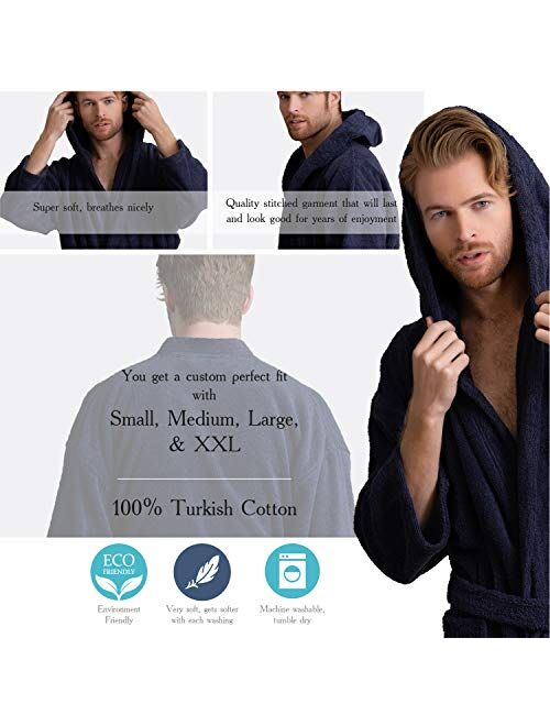 Men's Hooded Bathrobe of Premium Turkish Cotton. Comfortable, Absorbent Terry