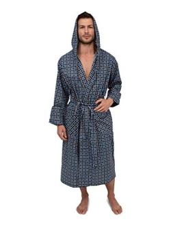 AMERICAN HEAVEN Mens Lightweight Sleep/Lounge Long Bath Robe with Hood -Premium Cotton Blend