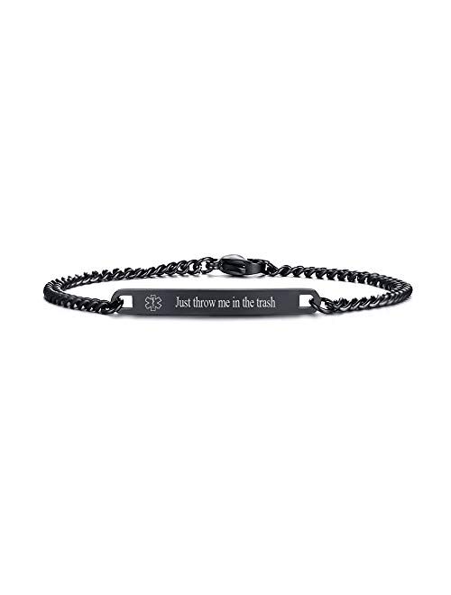 VNOX Free Engraving 4MM/7MM Black Stainless Steel Medical Alert ID O-Link Chain Bracelet for Men Women,8.8"/7.5"