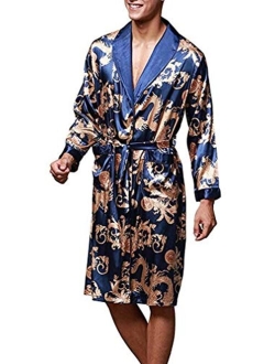 VERNASSA Men's Satin Robe Silk Long Sleeve Kimono Bathrobe Sleepwear Loungewear