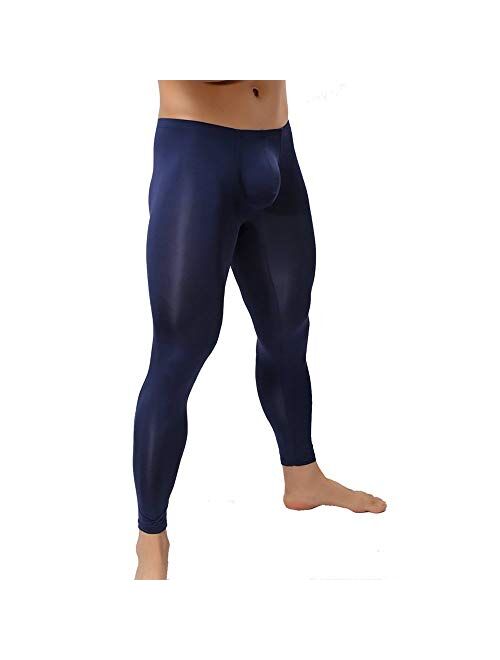 QiaTi Men's Tight Long Underwear Sexy Long Pants Sexy Tight Underwear Soft Compression Underwear for Men Long Leggings Pants